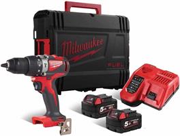 TRAPANO A BATTERIA MILWAUKEE M18 BLPD2-502X CON 2 BATTERIE 5
