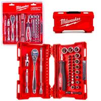 SET DI BIT+CRICCHETTO+BUSSOLE MILWAUKEE DA 1/4 38 PEZZI